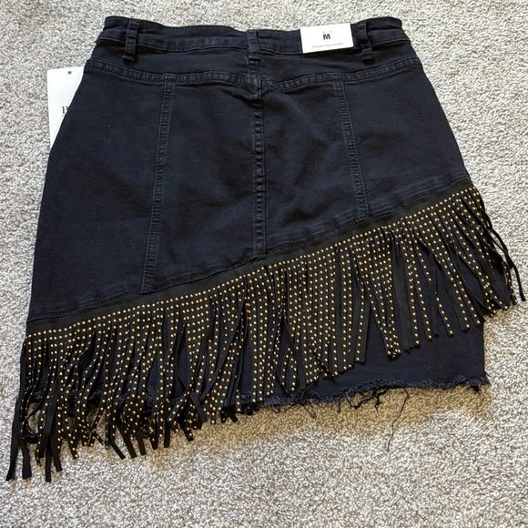 American Bazi Y2K Grunge Gold Fringe Studded Western Black Mini Skirt - Picture 7 of 7